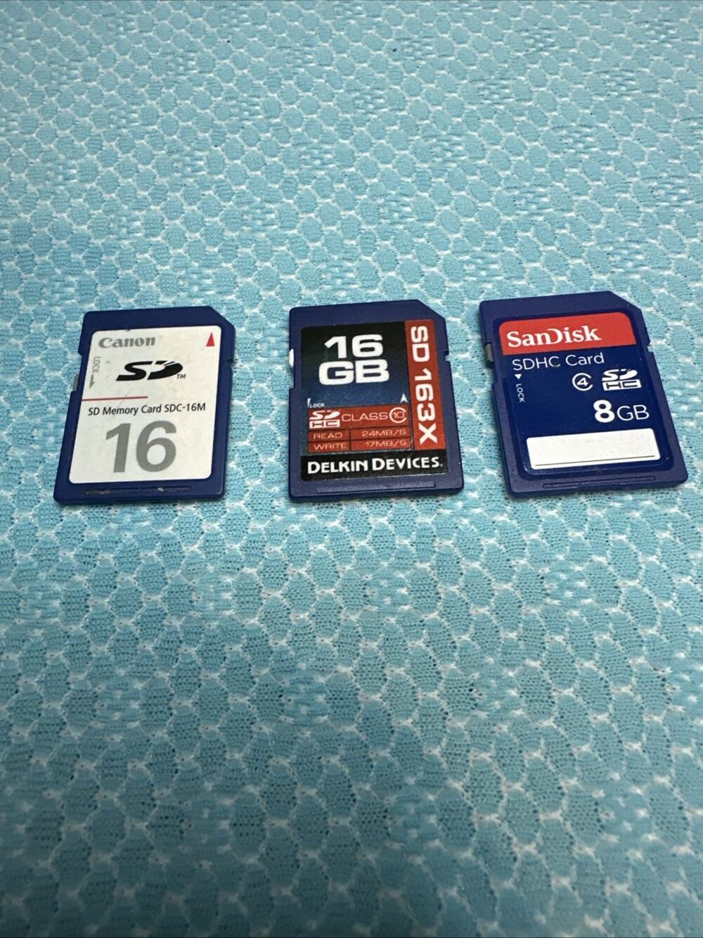 3 Memory cards 2- 16GB, 8GB Used Free Shipping
